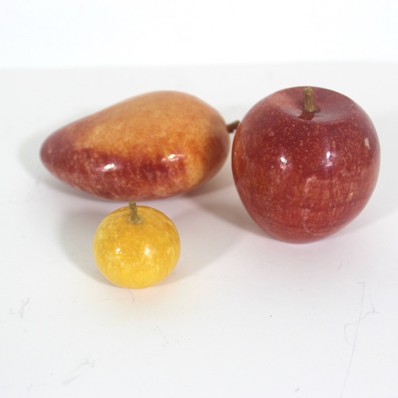 Vintage Summer Fruit Carved from Stone Apple Mango Plum, Set of Three - Picture 4 of 10
